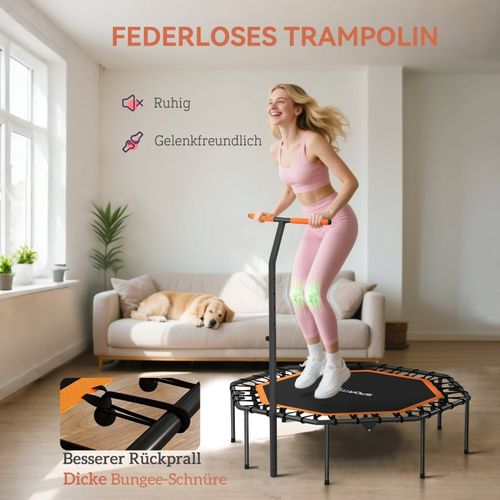 Trampoline Fitness Pliable Avec Poignée Réglable, Silencieux Et Stable, Intérieur, Orange