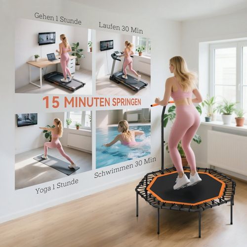 Trampoline Fitness Pliable Avec Poignée Réglable, Silencieux Et Stable, Intérieur, Orange