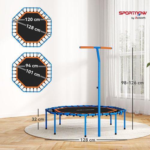 Trampoline Fitness Pliable Avec Poignée Réglable, Silencieux Et Stable, Intérieur, Bleu