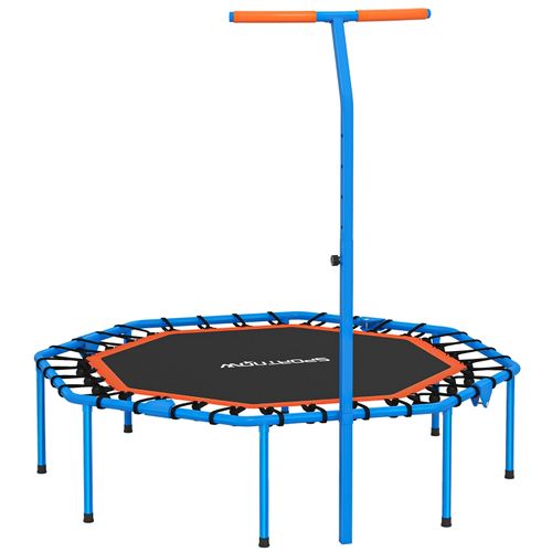 Trampoline Fitness Pliable Avec Poignée Réglable, Silencieux Et Stable, Intérieur, Bleu