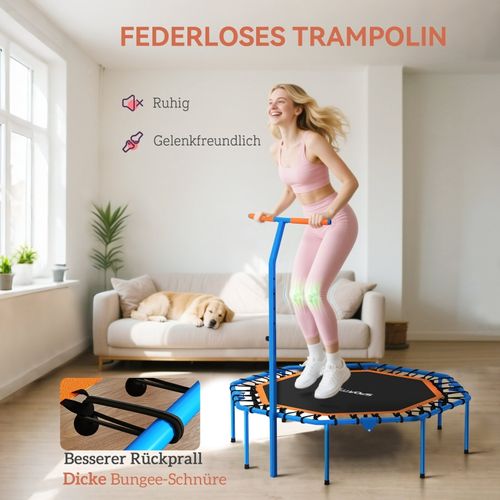 Trampoline Fitness Pliable Avec Poignée Réglable, Silencieux Et Stable, Intérieur, Bleu