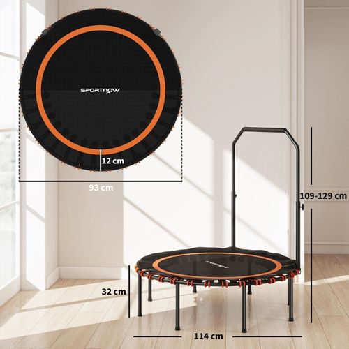 Trampoline Fitness Pliable Avec Poignée Réglable, Silencieux Et Stable, Intérieur Extérieur, Orange
