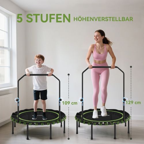 Trampoline Fitness Pliable Avec Poignée Réglable, Intérieur Et Extérieur, Vert, Stable Et Silencieux