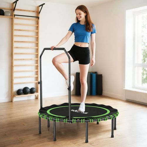 Trampoline Fitness Pliable Avec Poignée Réglable, Intérieur Et Extérieur, Vert, Stable Et Silencieux