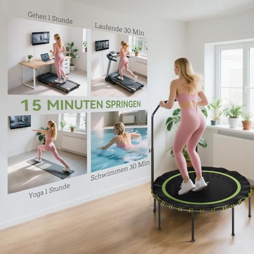 Trampoline Fitness Pliable Avec Poignée Réglable Pour Intérieur Et Extérieur, Vert Et Noir