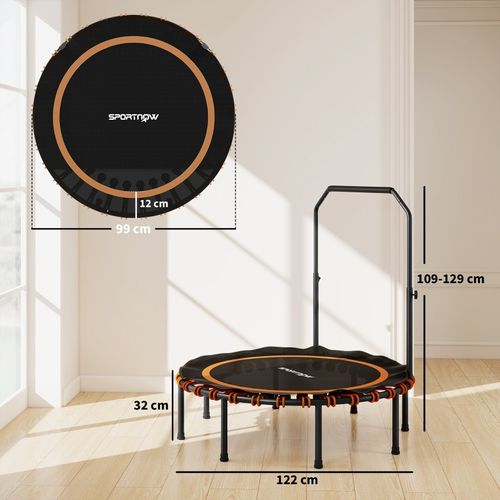 Trampoline Fitness Pliable Avec Poignée Réglable, Mini Trampoline, Orange Et Noir