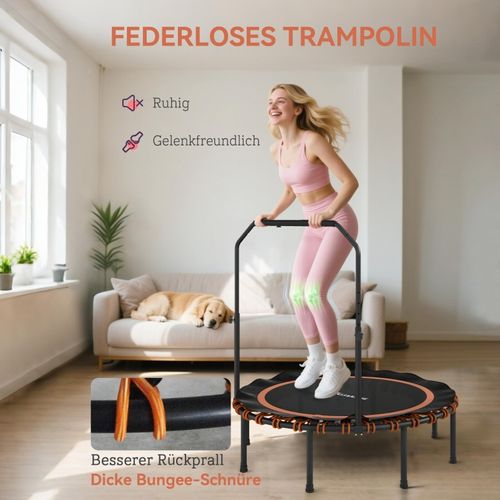 Trampoline Fitness Pliable Avec Poignée Réglable, Mini Trampoline, Orange Et Noir