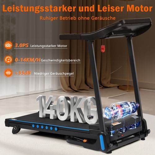 Tapis De Course Pliable 14 Km/h, 3,0 Ps, Inclinaison 6%, Bluetooth Et LED, 140 Kg