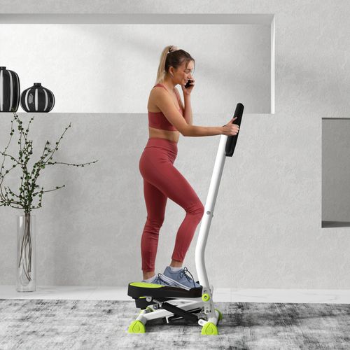 Stepper Fitness Swing Avec Écran LCD Et Guidon, Hometrainer Compact, 55x44x108 Cm, Vert