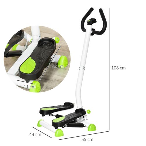 Stepper Fitness Swing Avec Écran LCD Et Guidon, Hometrainer Compact, 55x44x108 Cm, Vert