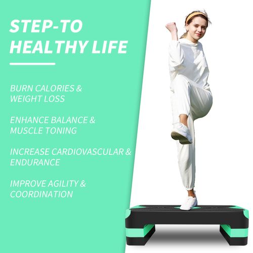Plateforme De Step Aerobic Réglable 3 Hauteurs 68,5 Cm Pour Entraînement Cardio, Vert