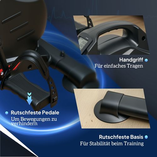 Mini Pédalier Portable Noir Avec Résistance Magnétique 8 Niveaux Et Écran LCD