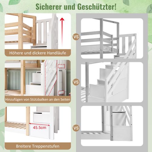 Lit Superposé Cabane Pour Enfants 90x200 Cm Avec Rangements Et Barrières