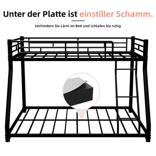 Lit Superposé Métal Twin Over Full 90x190 / 140x190 Avec Échelle, Garde-corps Intégral, Noir