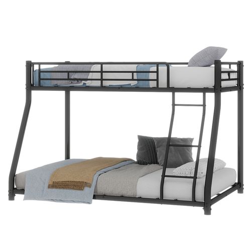 Lit Superposé Métal Twin Over Full 90x190 / 140x190 Avec Échelle, Garde-corps Intégral, Noir