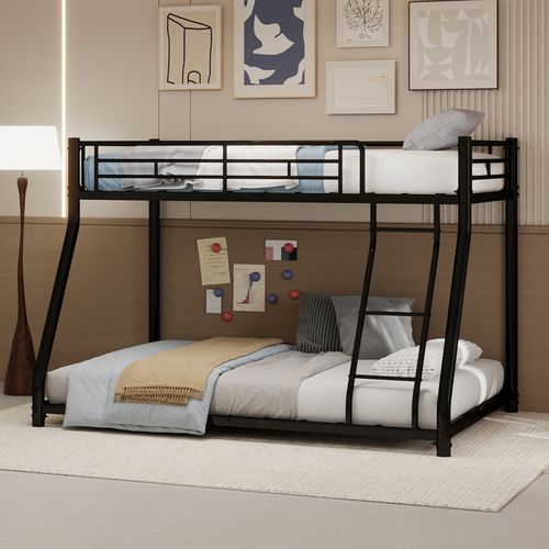 Lit Superposé Métal Twin Over Full 90x190 / 140x190 Avec Échelle, Garde-corps Intégral, Noir