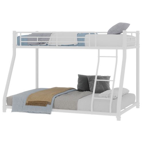 Lit Superposé Métal Twin Over Full 90x190 / 140x190 Avec Échelle, Garde-corps Intégral, Blanc