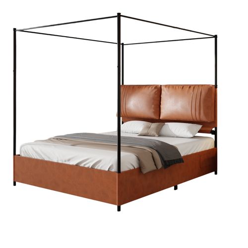 Lit 140x200 Luxueux En Métal Avec Coussins En Cuir Amovibles Et Cadre Multifonction