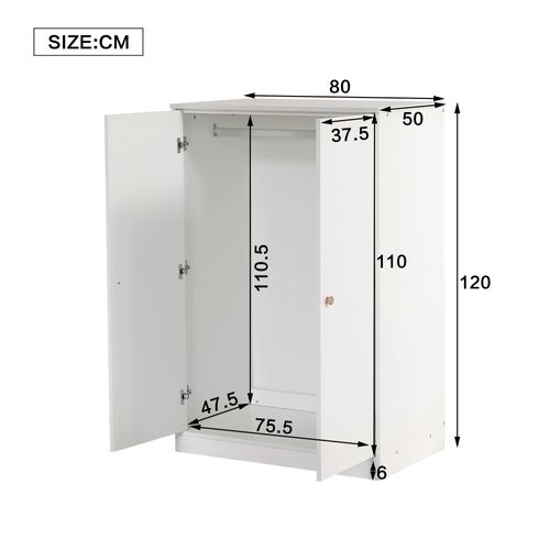 Petit Placard 2 Portes Blanc Avec Tringle, Idéal Chambre Ou Salon