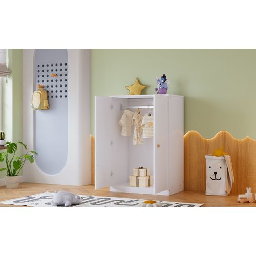 Petit Placard 2 Portes Blanc Avec Tringle, Idéal Chambre Ou Salon