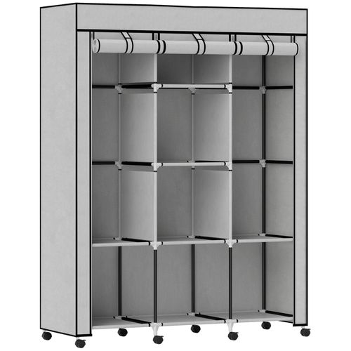 Penderie En Tissu Grise Avec 8 Étagères Et 2 Tringles De Rangement, 125 x 43 x 162 cm