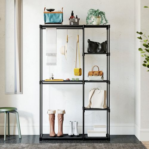 Penderie En Tissu Noire Avec Tringles Et Étagères Pour Chambre Et Dressing