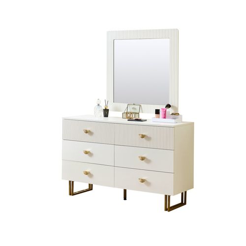 Ensemble Élégant Commode 6 Tiroirs Blanc Avec Miroir Mural 80x80 Cm
