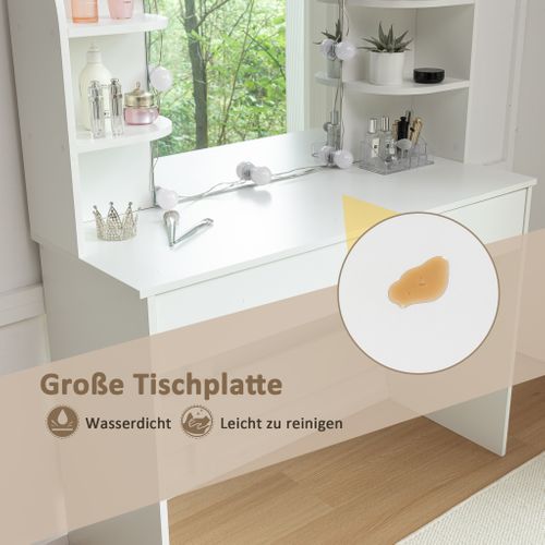 Coiffeuse Avec Miroir LED Et Tabouret, Design Blanc Élégant Pour Maquillage Parfait