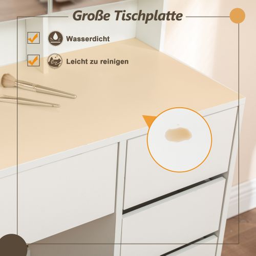 Coiffeuse Avec Miroir LED, Tiroirs Multiples Et Tabouret, Design Blanc Élégant