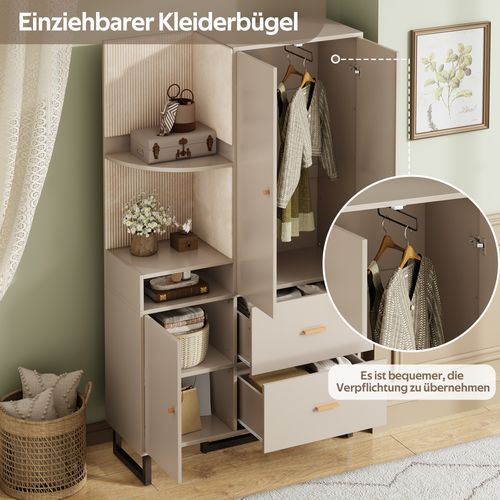 Armoire Compacte Avec Panneaux Rembourrés Et Rangement Chaussures 110x186x38 Cm, Beige