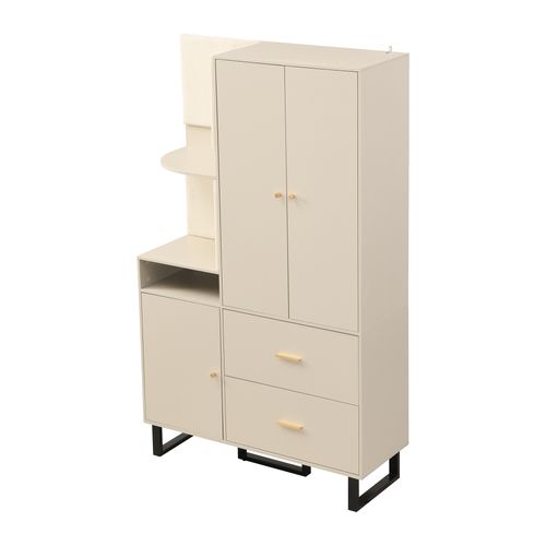 Armoire Compacte Avec Panneaux Rembourrés Et Rangement Chaussures 110x186x38 Cm, Beige