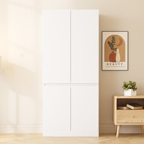 Armoire Double Porte 70x40x170 Cm Avec Grands Compartiments De Rangement, Blanc
