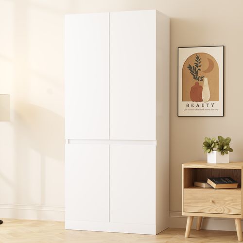 Armoire Double Porte 70x40x170 Cm Avec Grands Compartiments De Rangement, Blanc