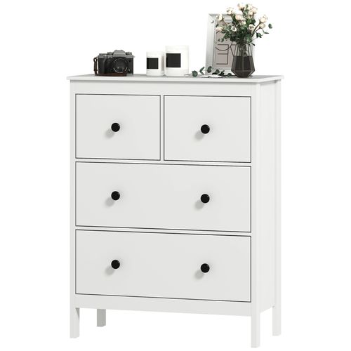Commode 4 Tiroirs Moderne En Blanc Pour Chambre, Salon Ou Couloir, 74x35x97 Cm