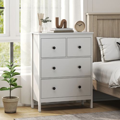 Commode 4 Tiroirs Moderne En Blanc Pour Chambre, Salon Ou Couloir, 74x35x97 Cm