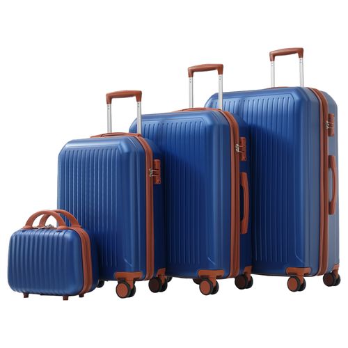 Set De Valises Abs 4 Pièces Avec Roulettes 360°, Tsa Et Trousse Cosmétique, Bleu Antique