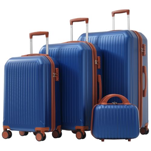 Set De Valises Abs 4 Pièces Avec Roulettes 360°, Tsa Et Trousse Cosmétique, Bleu Antique