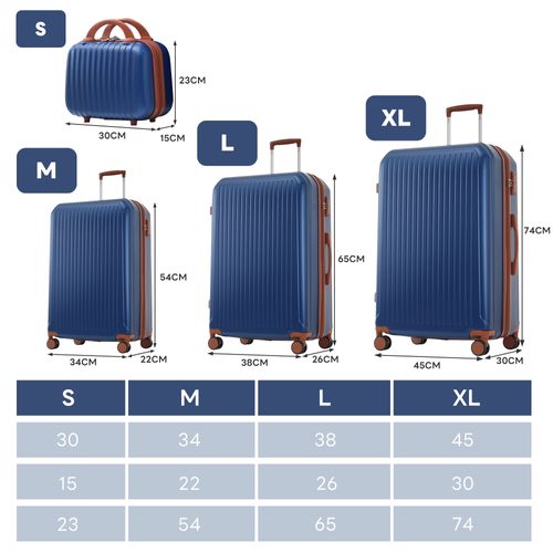 Set De Valises Abs 4 Pièces Avec Roulettes 360°, Tsa Et Trousse Cosmétique, Bleu Antique
