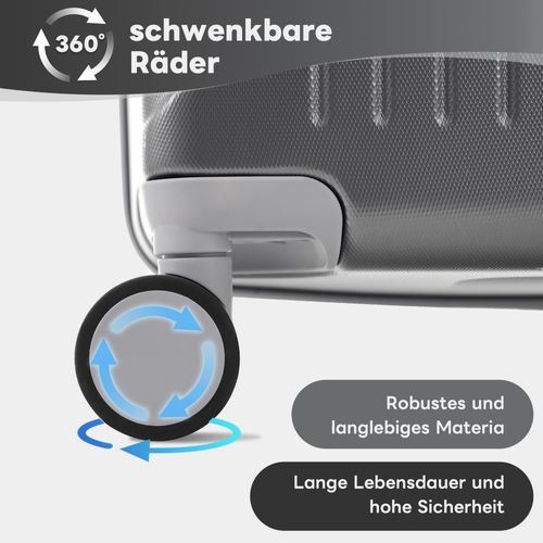 Set De Valises Abs 4 Pièces Avec Roulettes 360°, Tsa Et Trousse Cosmétique, Gris Antique