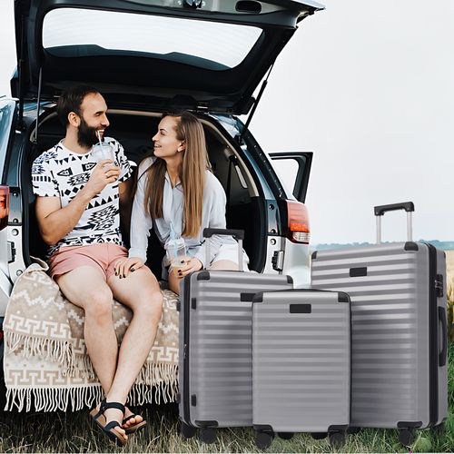 Set De Valises Abs 3 Pièces Avec Roulettes Doubles 360°, Tsa Et Protection D’angle, Gris Antique