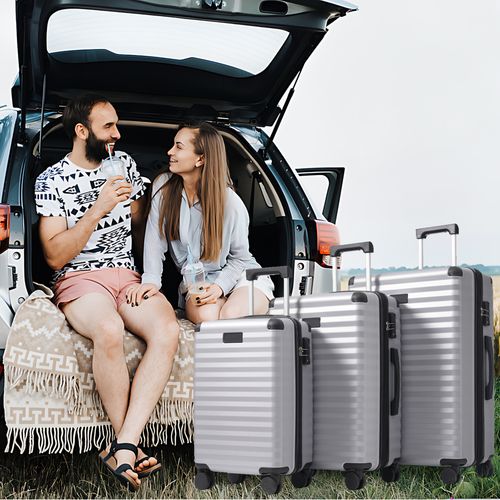 Set De Valises Abs 3 Pièces Avec Roulettes Doubles 360°, Tsa Et Protection D’angle, Gris Antique