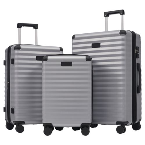 Set De Valises Abs 3 Pièces Avec Roulettes Doubles 360°, Tsa Et Protection D’angle, Gris Antique