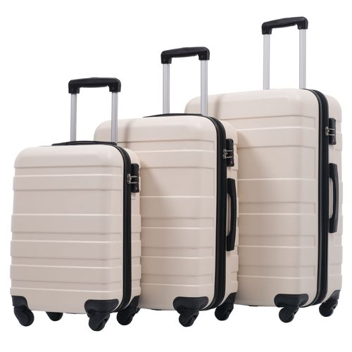 Set De Valises Rigides Abs M L XL Avec Roulettes 360°, Serrure Tsa Et Trousse, Beige Et Noir