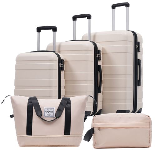 Set De Valises Rigides Abs M L XL Avec Roulettes 360°, Serrure Tsa Et Trousse, Beige Et Noir