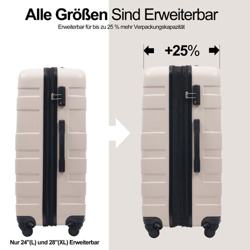 Set De Valises Rigides Abs M L XL Avec Roulettes 360°, Serrure Tsa Et Trousse, Beige Et Noir