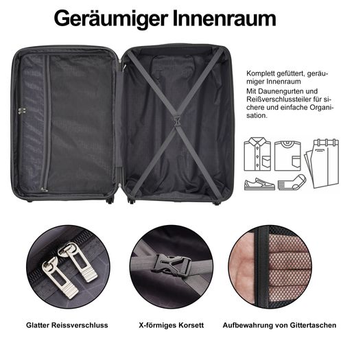 Set De Valises Rigides Abs M L XL Avec Roulettes 360°, Serrure Tsa Et Trousse, Beige Et Noir