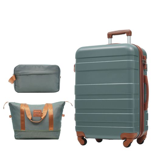 Valise Rigide Abs Extensible Avec Roulettes 360°, Serrure Tsa Et Trousse, Beige Et Noir