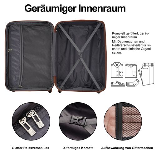 Valise Rigide Abs Extensible Avec Roulettes 360°, Serrure Tsa Et Trousse, Beige Et Noir
