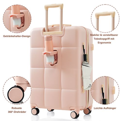 Ensemble De 5 Valises M L XL Avec Sac Et Trousse, Roulettes 360°, Serrure Tsa, Rose