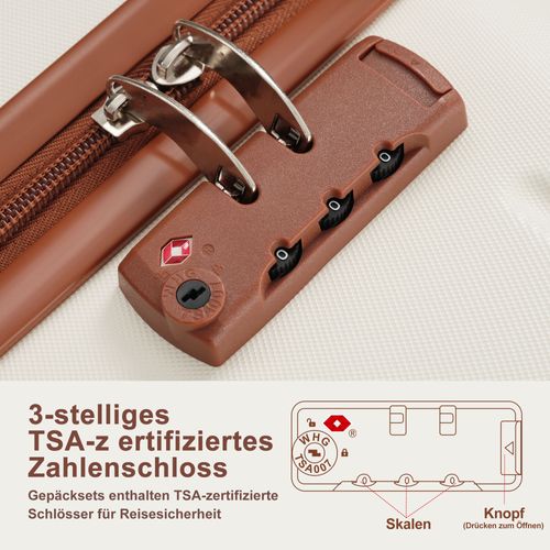 Ensemble De Valises Rigides Abs M L XL Avec Roues 360°, Serrure Tsa, Ivoire Et Marron